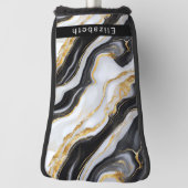 Modern Black White Gold Marble Personalized ゴルフヘッドカバー (回転90)