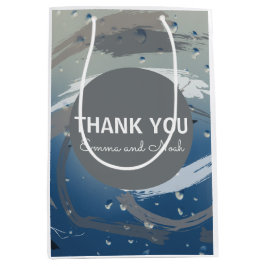 Modern Black, White & Gray Brushstroke Thankyou ミディアムペーパーバッグ