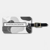 Modern Black White Luggage Tag Custom Name ラゲッジタグ (正面横)