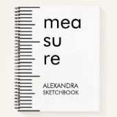 Modern Black White Measure Typography Sketchbook ノートブック (正面)