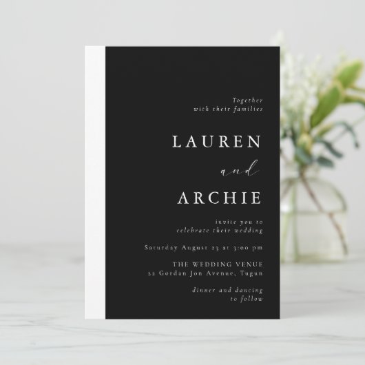 Modern Black & White Minimal Wedding 招待状 (スタンド正面)
