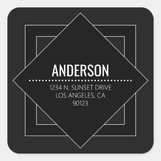 Modern Black & White Minimalist Geometric スクエアシール (正面)