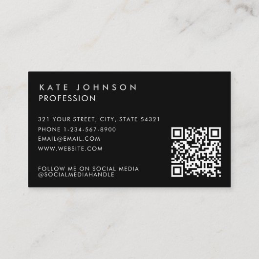 Modern Black White Minimalist QR Code Monogram 名刺 (裏面)