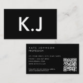 Modern Black White Minimalist QR Code Monogram 名刺 (正面/裏面)