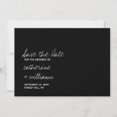 Modern Black & White Minimalist Script Wedding セーブザデート (裏面)