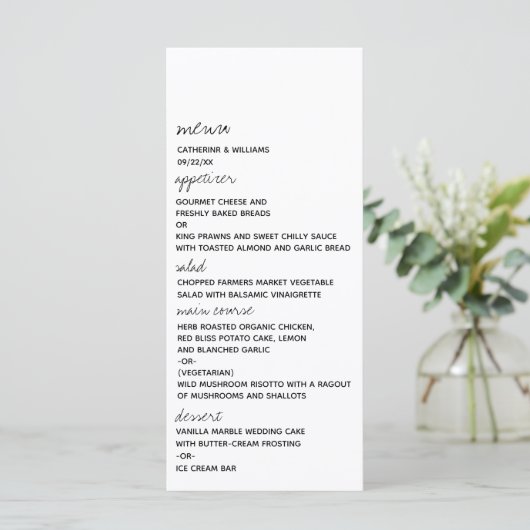 Modern Black & White Minimalist Script Wedding メニュー (スタンド正面)