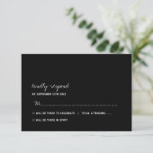 Modern Black & White Minimalist Script Wedding 出欠カード (スタンド正面)