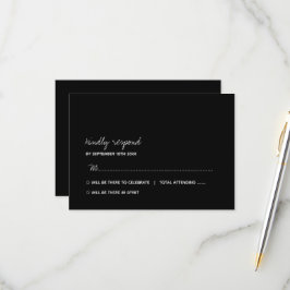 Modern Black & White Minimalist Script Wedding 出欠カード