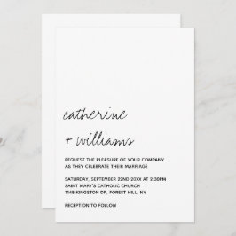 Modern Black & White Minimalist Script Wedding 招待状