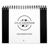 Modern Black White Monogram Name To Do List カレンダー (カバー)
