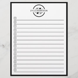 Modern Black White Monogram Name To Do List チラシ