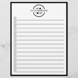 Modern Black White Monogram Name To Do List チラシ