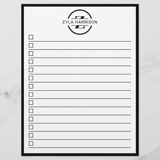 Modern Black White Monogram Name To Do List チラシ (正面)