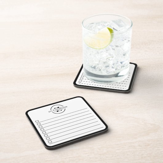 Modern Black White Monogram Name To Do Whiteboard コースター (右側)