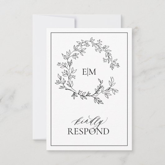 Modern Black White Monogram Wedding QR Code RSVP  (正面)