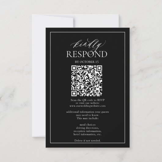 Modern Black White Monogram Wedding QR Code RSVP  (裏面)