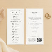 Modern Black White Order of Day and Menu Wedding  プログラム