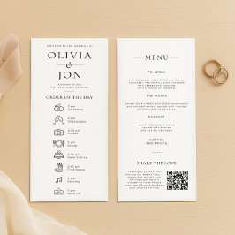 Modern Black White Order of Day and Menu Wedding  プログラム