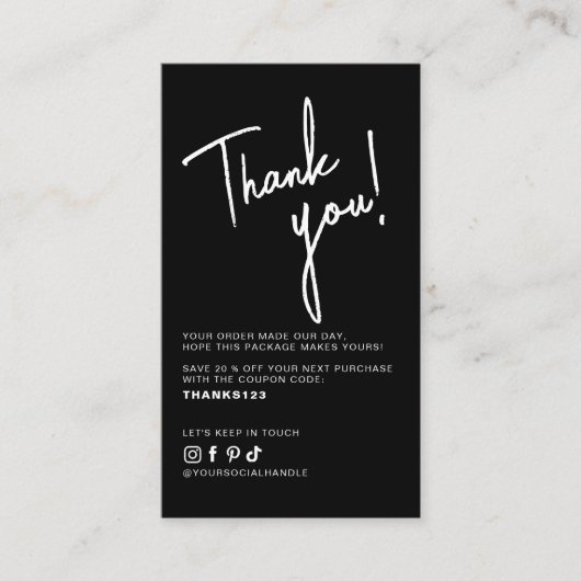 Modern black white order thank you QR code 名刺 (正面)