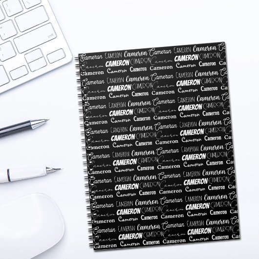 Modern Black White Personalized Name Collage ノートブック