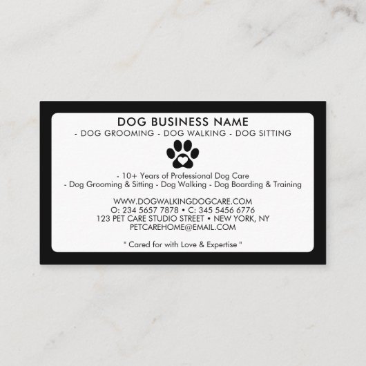 Modern Black White Pet Sitting Photo Paw Print 名刺 (裏面)