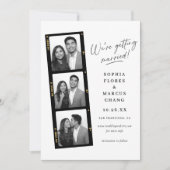 Modern Black & White Photo-booth Filmstrip Wedding セーブザデート (正面)