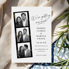 Modern Black & White Photo-booth Filmstrip Wedding セーブザデート