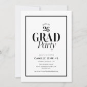 Modern Black White Photo Grad Party Invitation 招待状 (正面)