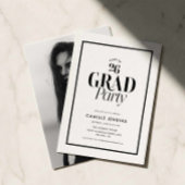 Modern Black White Photo Grad Party Invitation 招待状