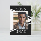 Modern Black White Photo Graduation Announcement 案内状 (スタンド正面)