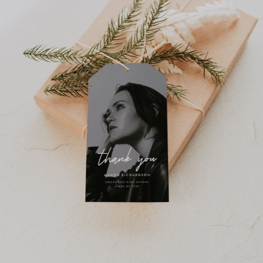 Modern Black White Photo Graduation Thank You ギフトタグ