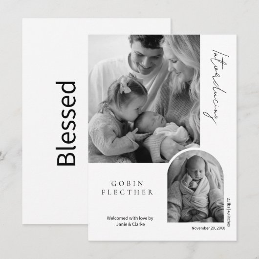 Modern Black & White Photo Inset Birth 案内状 (正面/裏面)