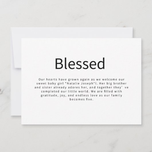 Modern Black & White Photo Inset  Birth  案内状 (裏面)