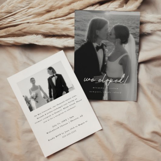 Modern Black & White Photo 'We Eloped' Reception 招待状