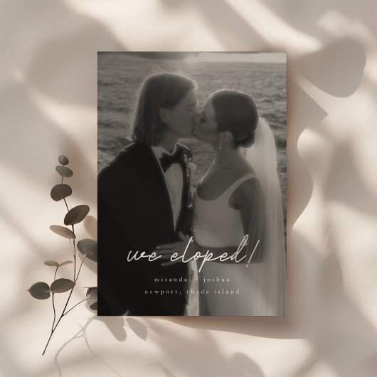 Modern Black & White Photo 'We Eloped' Reception 招待状