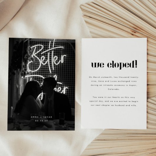 Modern Black & White Photo Wedding Elopement 案内状