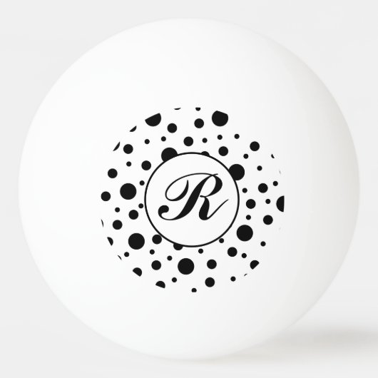 Modern Black White Polka Dot Monogram 卓球ボール (正面)