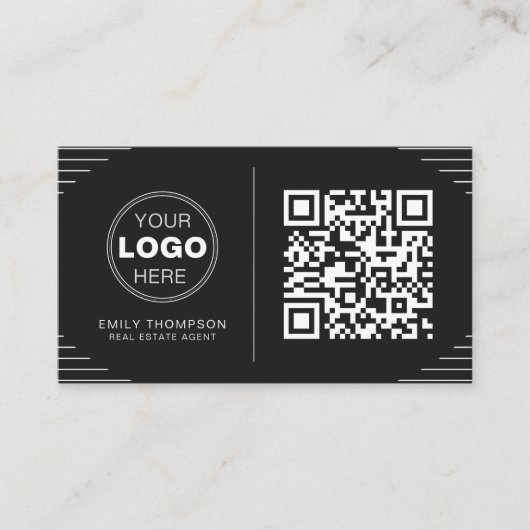 Modern Black & White QR Code | Luxury Art Deco 名刺 (正面)