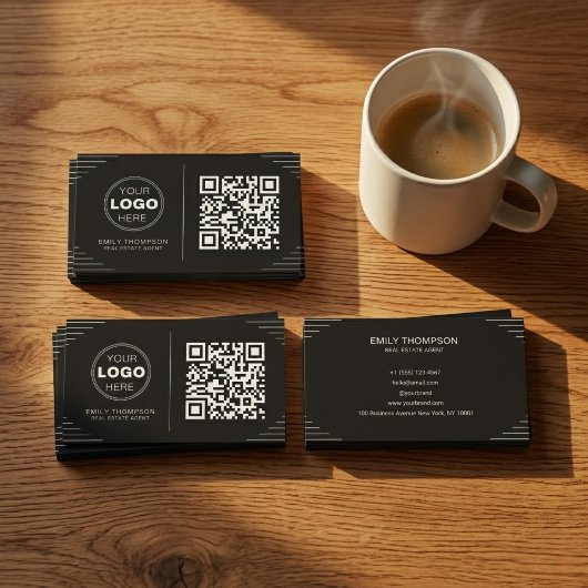 Modern Black & White QR Code | Luxury Art Deco 名刺
