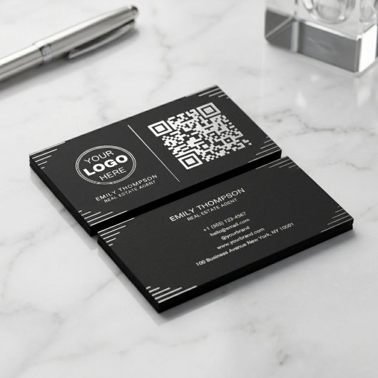 Modern Black & White QR Code | Luxury Art Deco 名刺