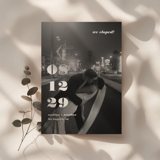 Modern Black White Retro Wedding Elopement Party 招待状