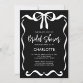 Modern Black White Ribbon Bow Bridal Shower 招待状 (正面)