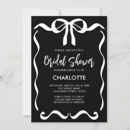 Modern Black White Ribbon Bow Bridal Shower 招待状