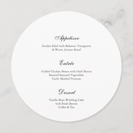 Modern Black & White Round Wedding Sign & Menu メニュー (裏面)