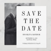 Modern Black & White Save The Date Photo Card 招待状 (正面/裏面)