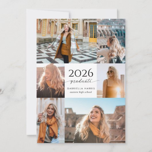 Modern Black + White Script 2026 Graduation 招待状 (正面)