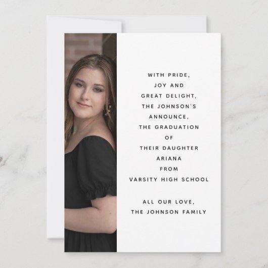 Modern Black White Script Photo Graduation 案内状 (裏面)
