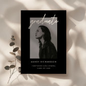 Modern Black White Script Photo Graduation Party 招待状