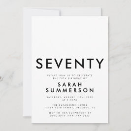 Modern Black White Seventy 70th Birthday Party 招待状