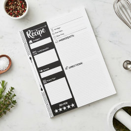  Modern Black & White Sheets | Blank Recipe Pages ノートパッド